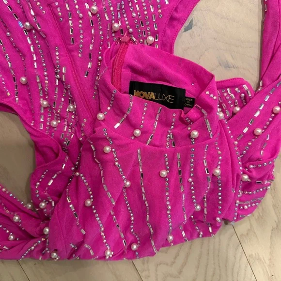 Belinda Embellished Mini Dress-Neon Pink - Picture 8 of 8